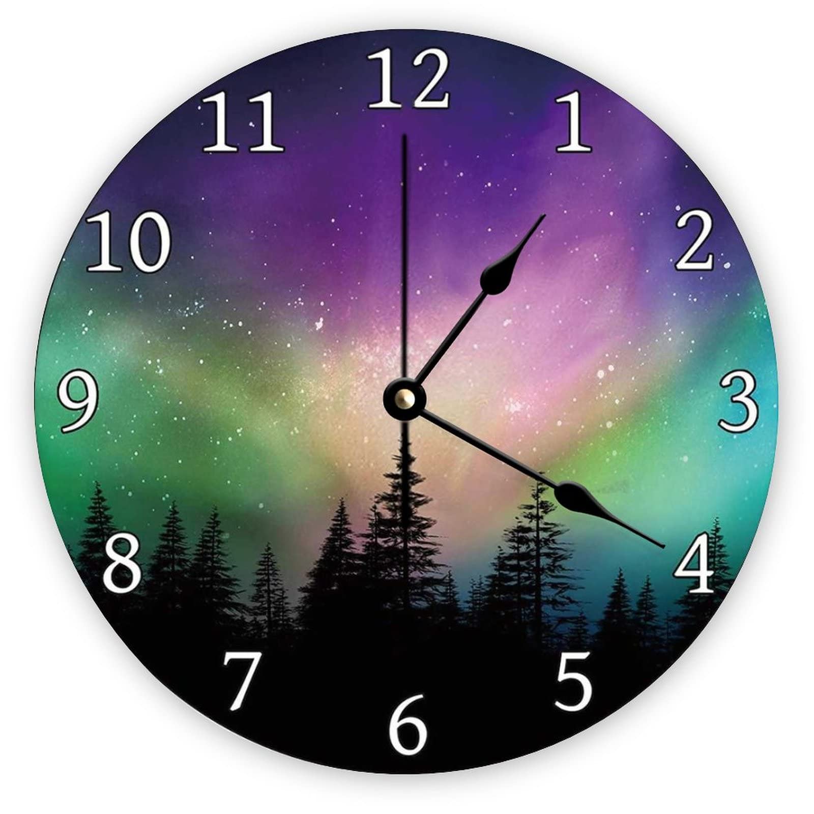 Horloge murale aurore boréale en bois moderne Funlucy silencieuse 38cm pour le salon