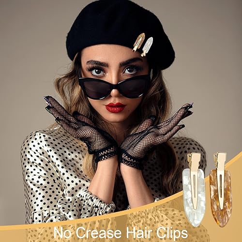 Miniatura 9 de AMCAMI 4 pinzas para el cabello sin arrugas, sin doblar, para peinar, resina acrílica, clip plano, colorido y sin costuras, pasador de pelo para