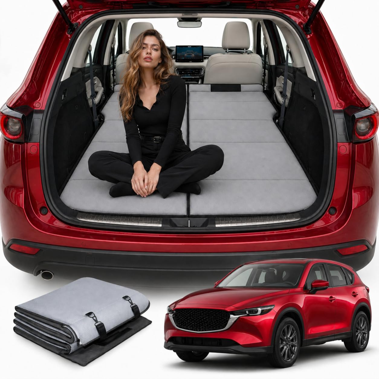 MGRFTOX Car Mattress for Mazda CX-5 2022-2026 Non-Inflatable Car Camping Mattress, Foldable Trunk Sleeping Pad with Split Design, Portable Car Bed for Road Trips, Camping, Travel