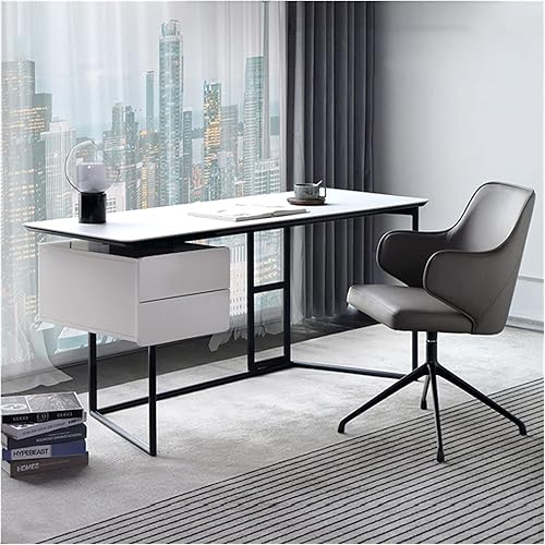 RHSH Escritorio moderno y minimalista para escribir escritorio de lujo con 2 cajones muebles de oficina en casa con marco de metal estable mesa de