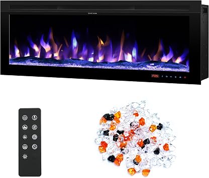 36" Electric Fireplace Insert, Recessed and Wall Mounted with Multicolor Flame, Fireplace Heater with Adjustable Flame Speed & Brightness, Timer, Thermostat, Log & Crystal Options, 750/1500W