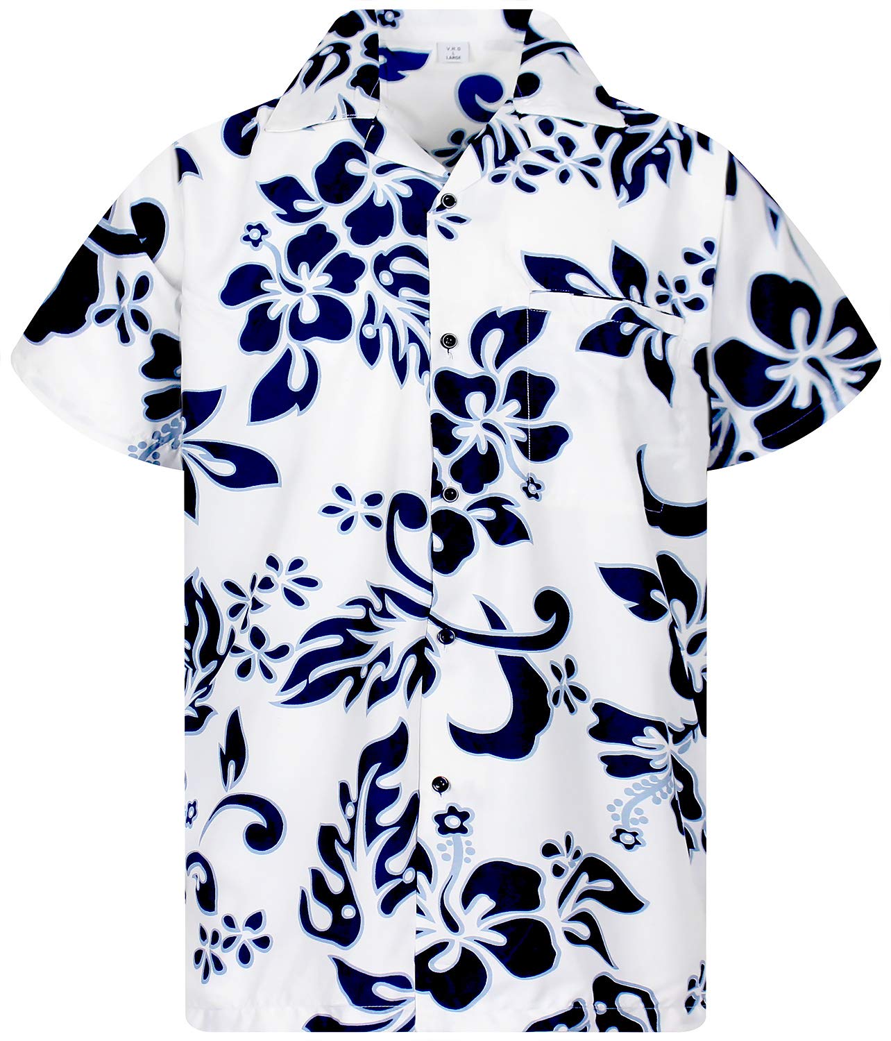 V.H.O. Funky Hawaiian Shirt, Shortsleeve, Hibiscus, White-Navy, 6XL