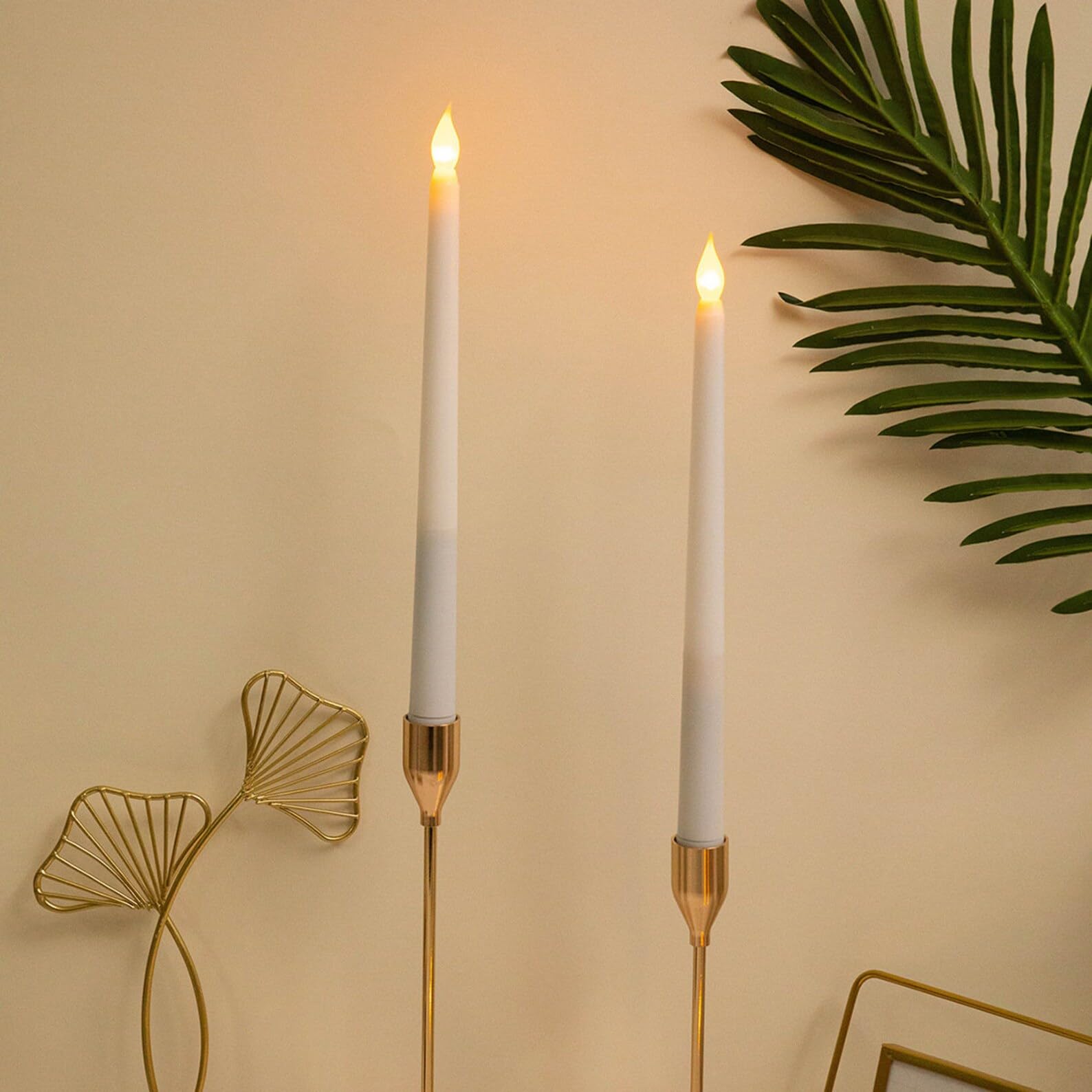 Dwarakesh Enterprises® Pack of 6 Battery Powered Flickering flameless 11 inch Long Pole Long Battery Backup Taper Led Candles (Static Yellow LED,Batteries Included) 3