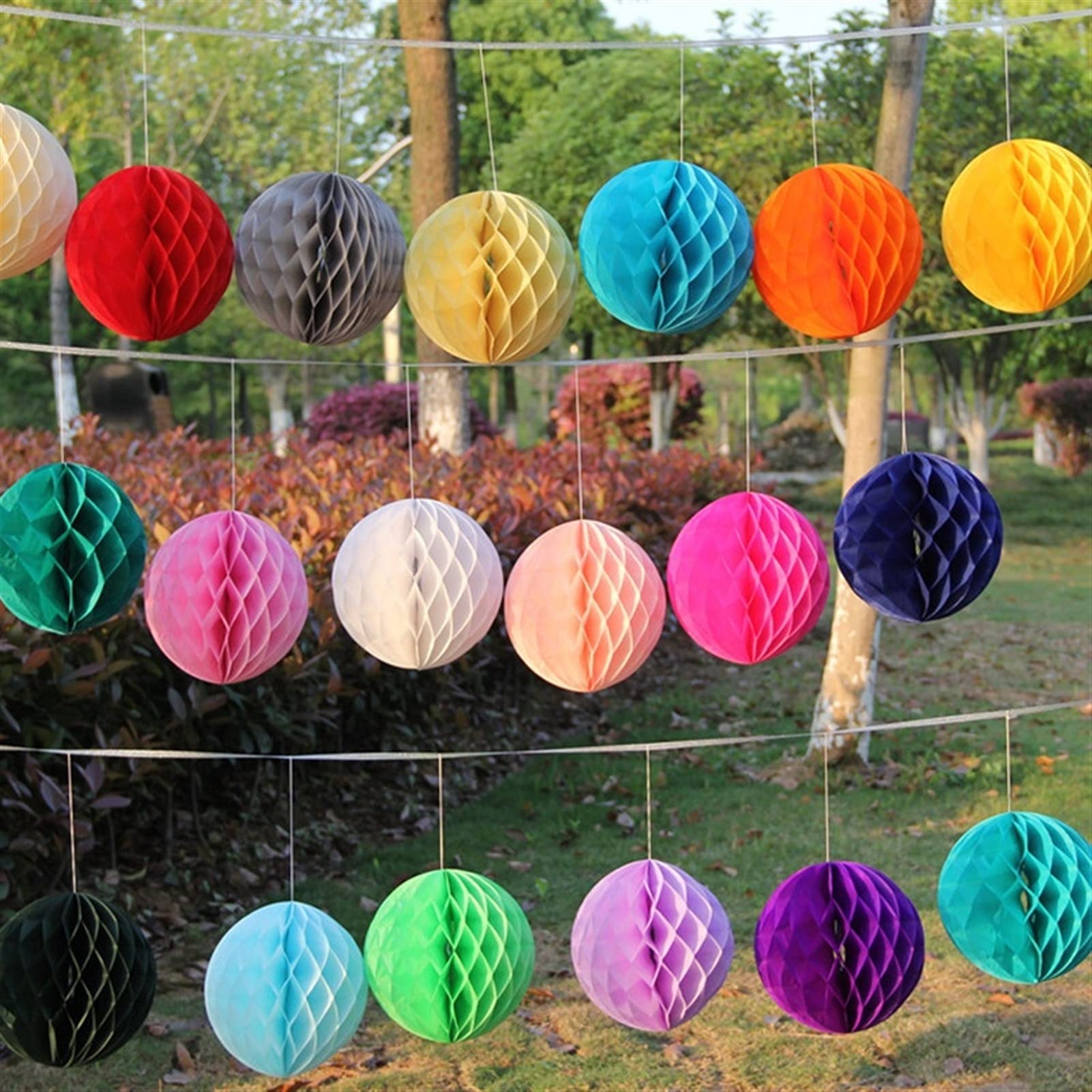 Lampion Papier,Lanterne Papier 10 pcs Rond pendage Papier nid d'abeille Fleurs Boules d'artisanat fête Mariage Maison décoration Papier Lanterne Pompon(PH03,12inch 30cm)