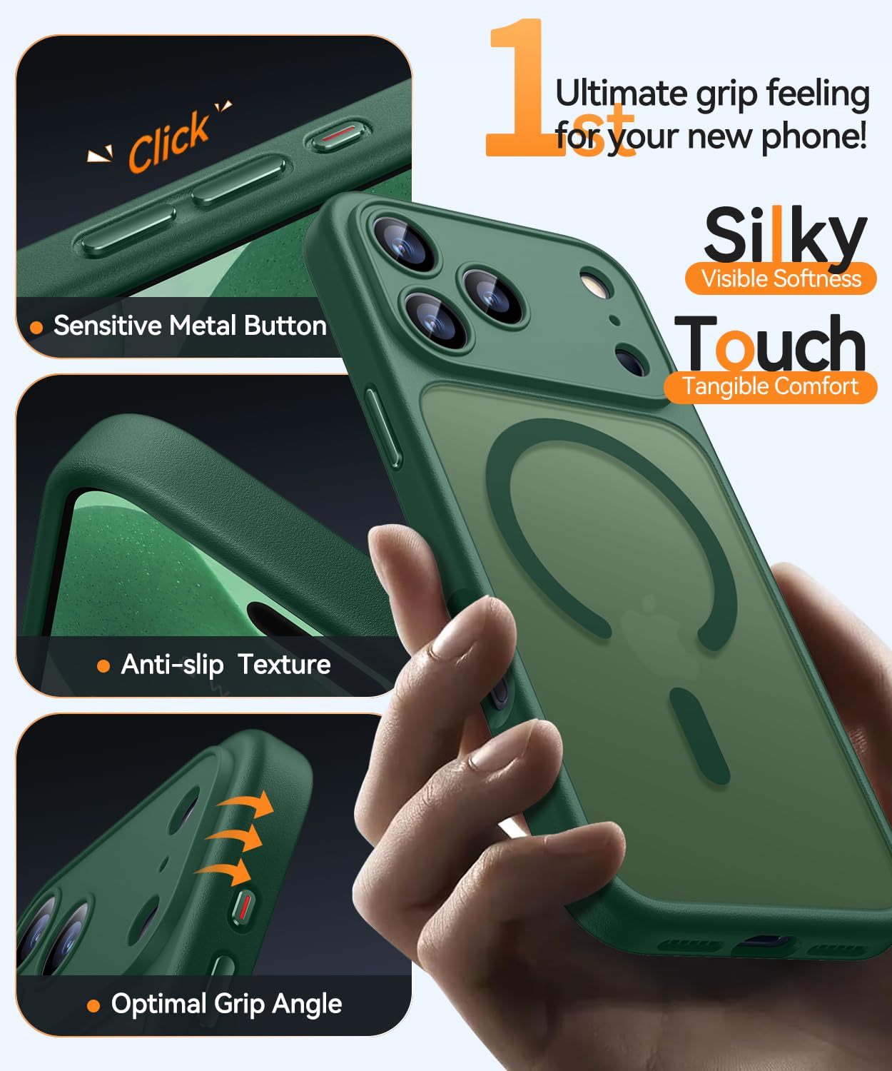 CANSHN Cover Magnetica per iPhone 17 Pro Max(6,9 Pollici), Compatibile con MagSafe, [Protezione Completa Della Fotocamera], Custodia Traslucida Opaca Protettiva Sottile Antiurto,Verde Profondo