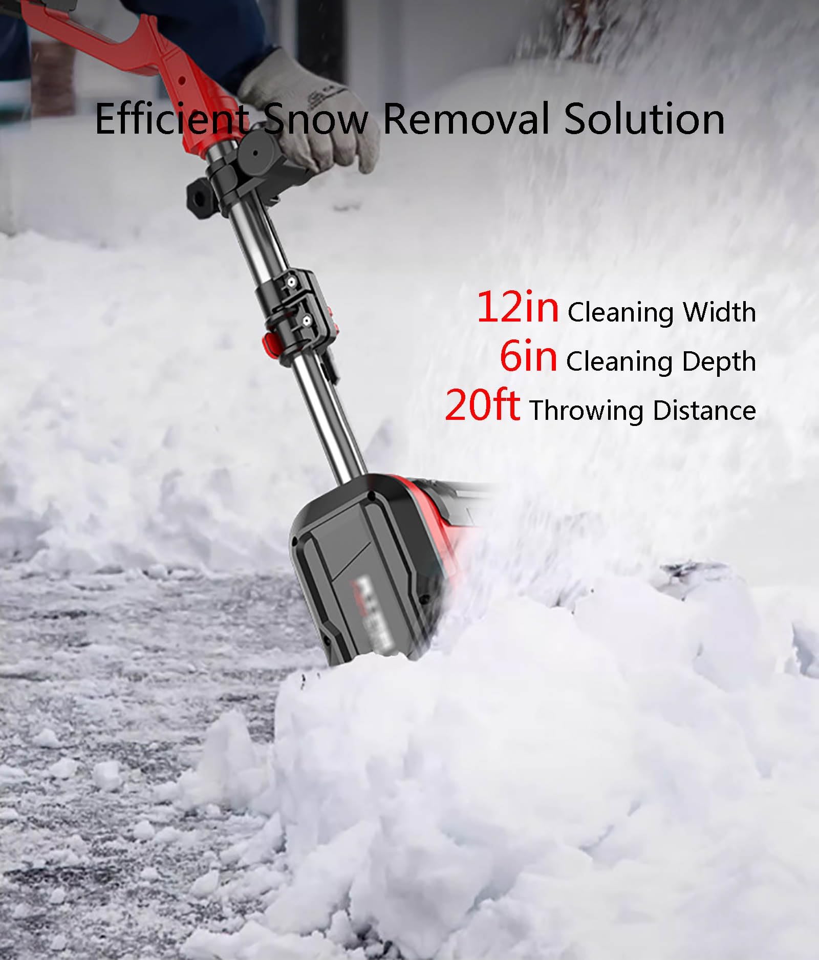 Lanzanieves Retráctil, Pala Quitanieves Eléctrica con Empuñadura Auxiliar Ajustable, Doble Interruptor De Seguridad, Escaleras, Porches, Terrazas o Pasarelas(Two Batteries)