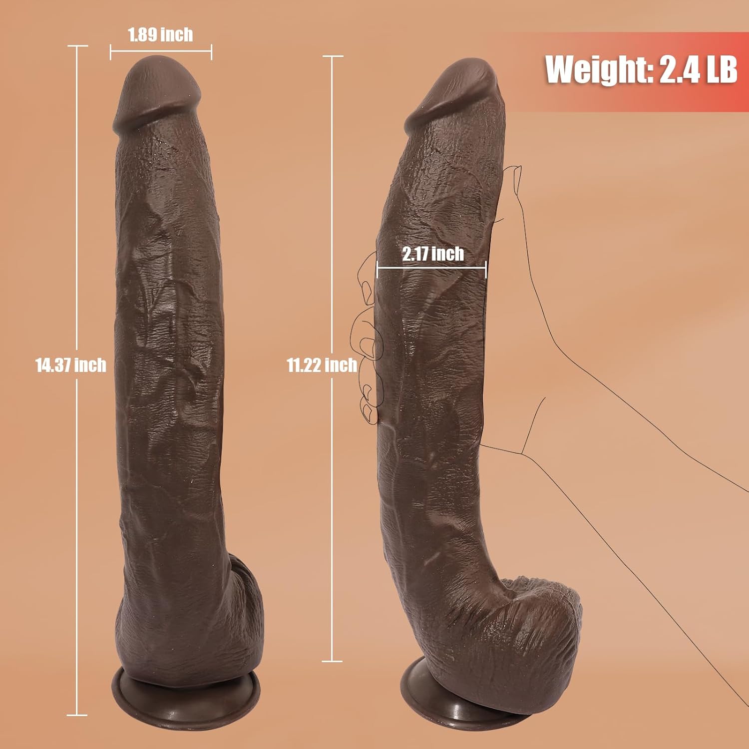 14 Inch Realistic Huge Dildo Sex Toys, Big Thick Dildos with Suction Cup for Anal G-spot Stimulate, Long Black Dildo Like Real Skin, BBC Gaint Dildos for Men Women Sexual (Black)