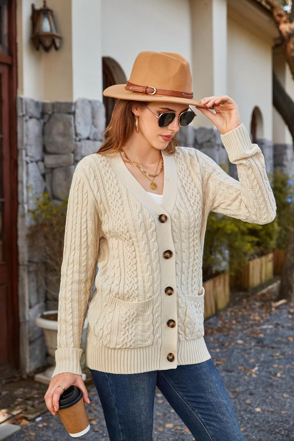 Womens Cardigan Sweaters Cable Knit Sweater 2025 Fall Winter Chunky Open Front Button Down Coats with Pockets - Image 2