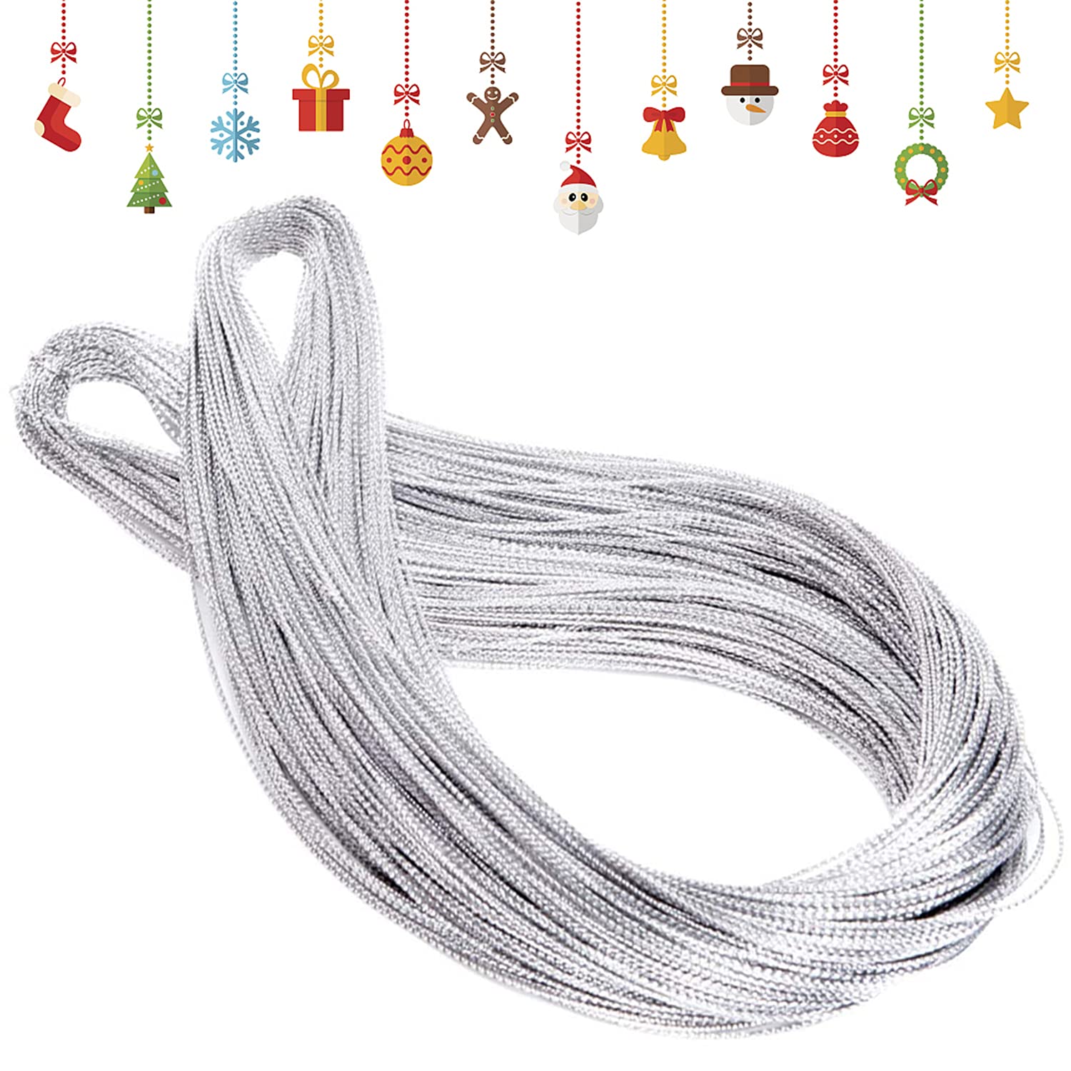 Silver Twine String, 328 Feet 1mm Silver Thread Twist Ties for Christmas String, Polyester String Jewelry Cord, DIY Craft String Thread, and Packing String
