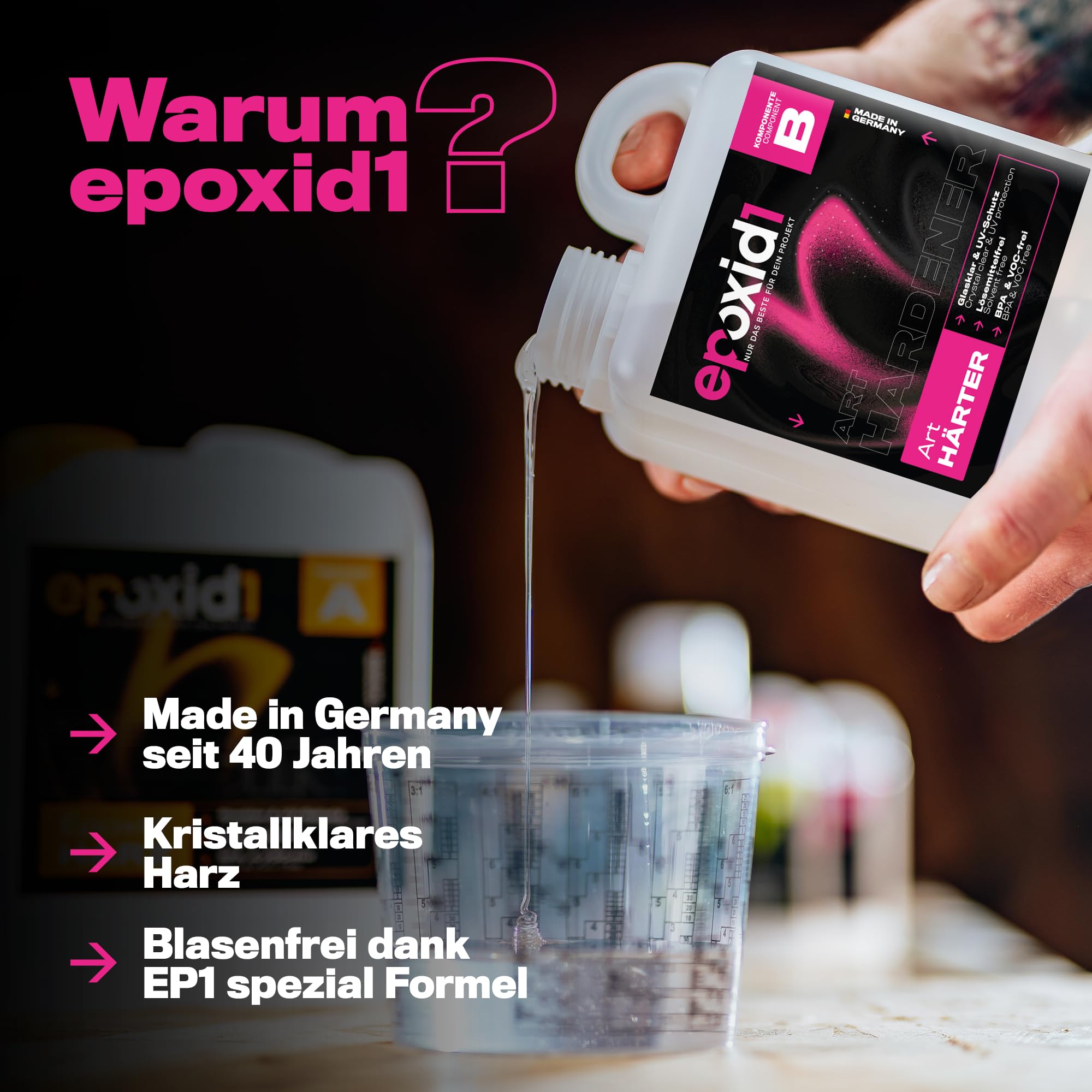 ART- Epoxidharz mit Härter 2,1kg Set | glasklar & blasenfrei | ideal für Resin-Kunst bis 2cm | Für Anfänger & Profis | Premium Qualität Made in Germany