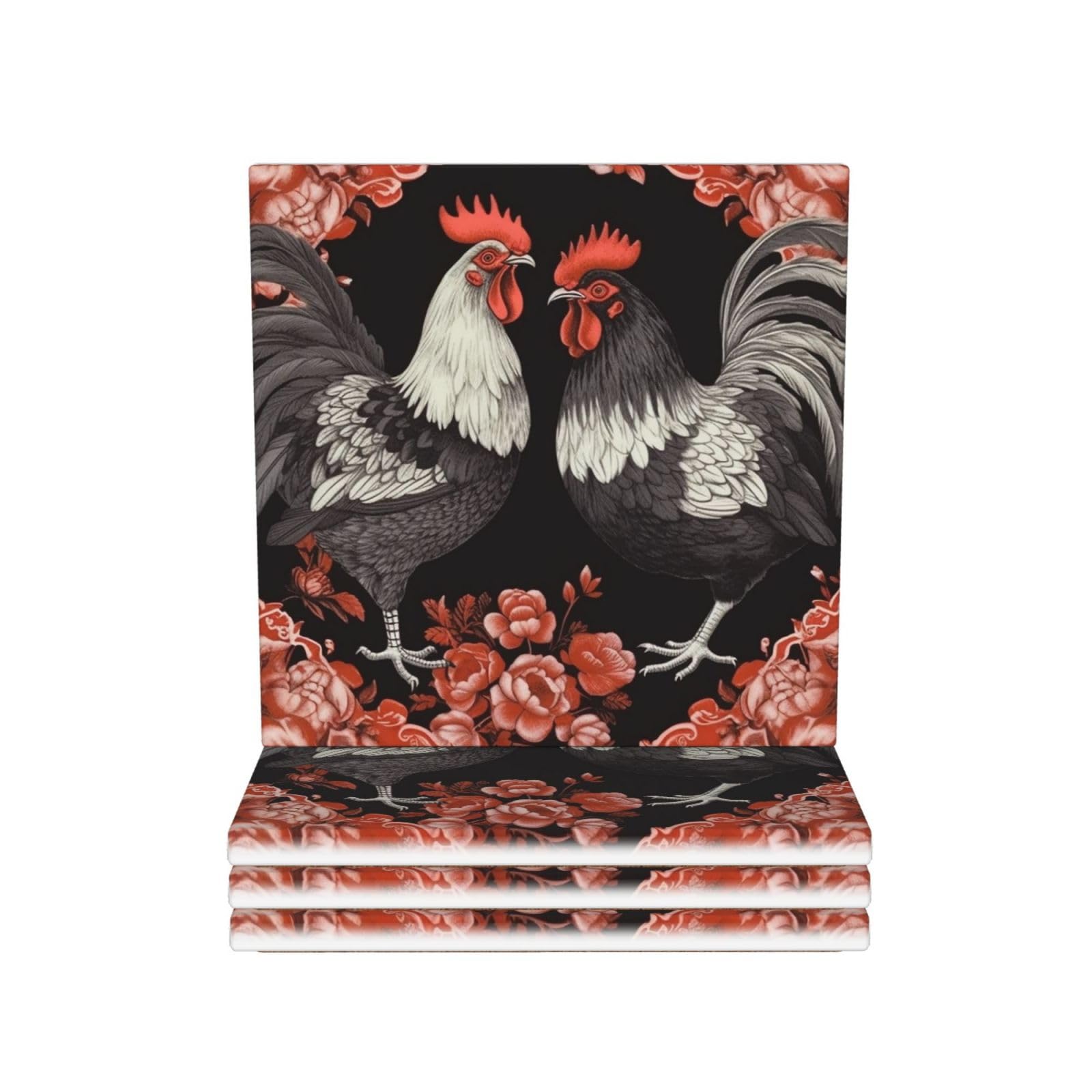 Dessous de verre coq rouge en céramique pour apéritif convivial