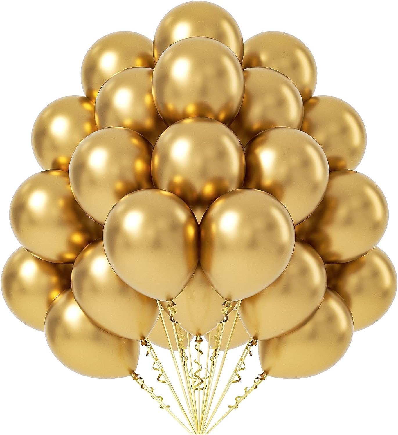 Niku Pack of 25 Golden Metallic Chrome Balloons with ribbon | Birthday Anniversary Party Decoration Item-image-31