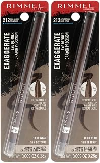 Rimmel London Exaggerate Waterproof Eye Definer Eyeliner, Highly Pigmented, Long-Wearing, Built-In Smudger, 212, Rich Brown, 0.01oz (Pack of 2)