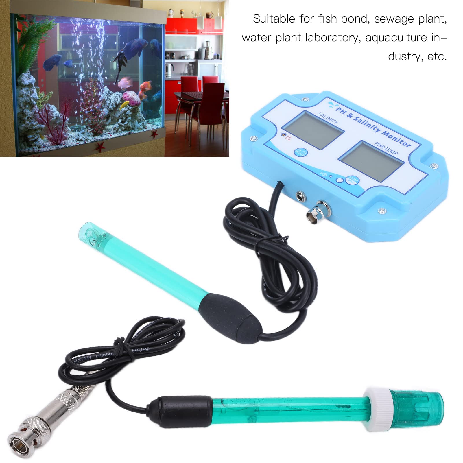 Flexman PH~2987 Misuratore PH Digitale, Misuratore TEMP Salinità PH Online 3 in 1, Analizzatore di Monitoraggio Della Qualità Dell'Acqua per Acquario, Piscina, Laboratorio