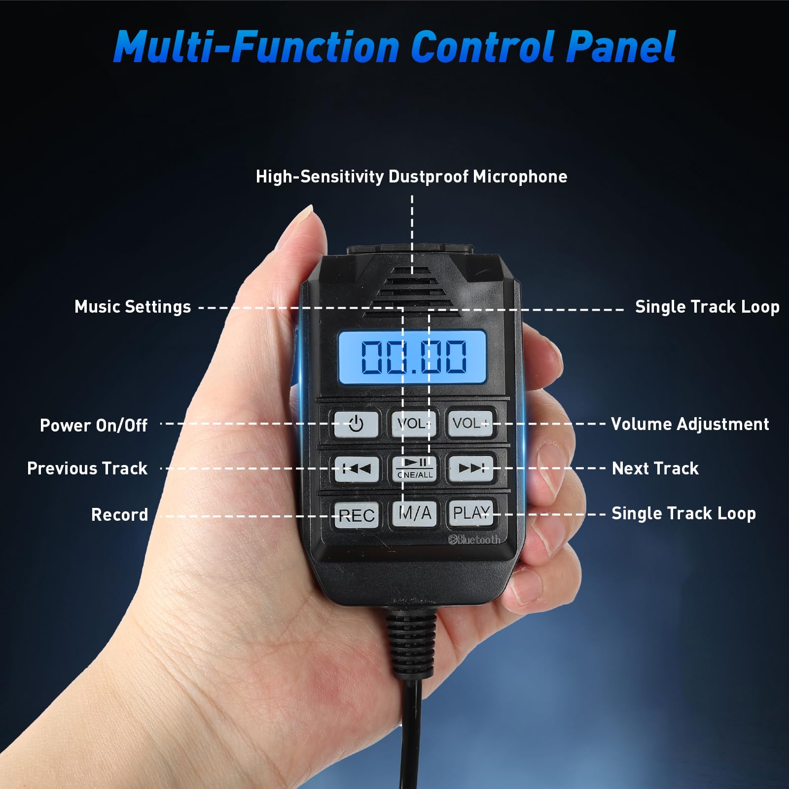 JAOGAUS Megáfono 100W con Bluetooth, Grabación, Sirena, Micrófono Externo, USB, Doble Alimentación