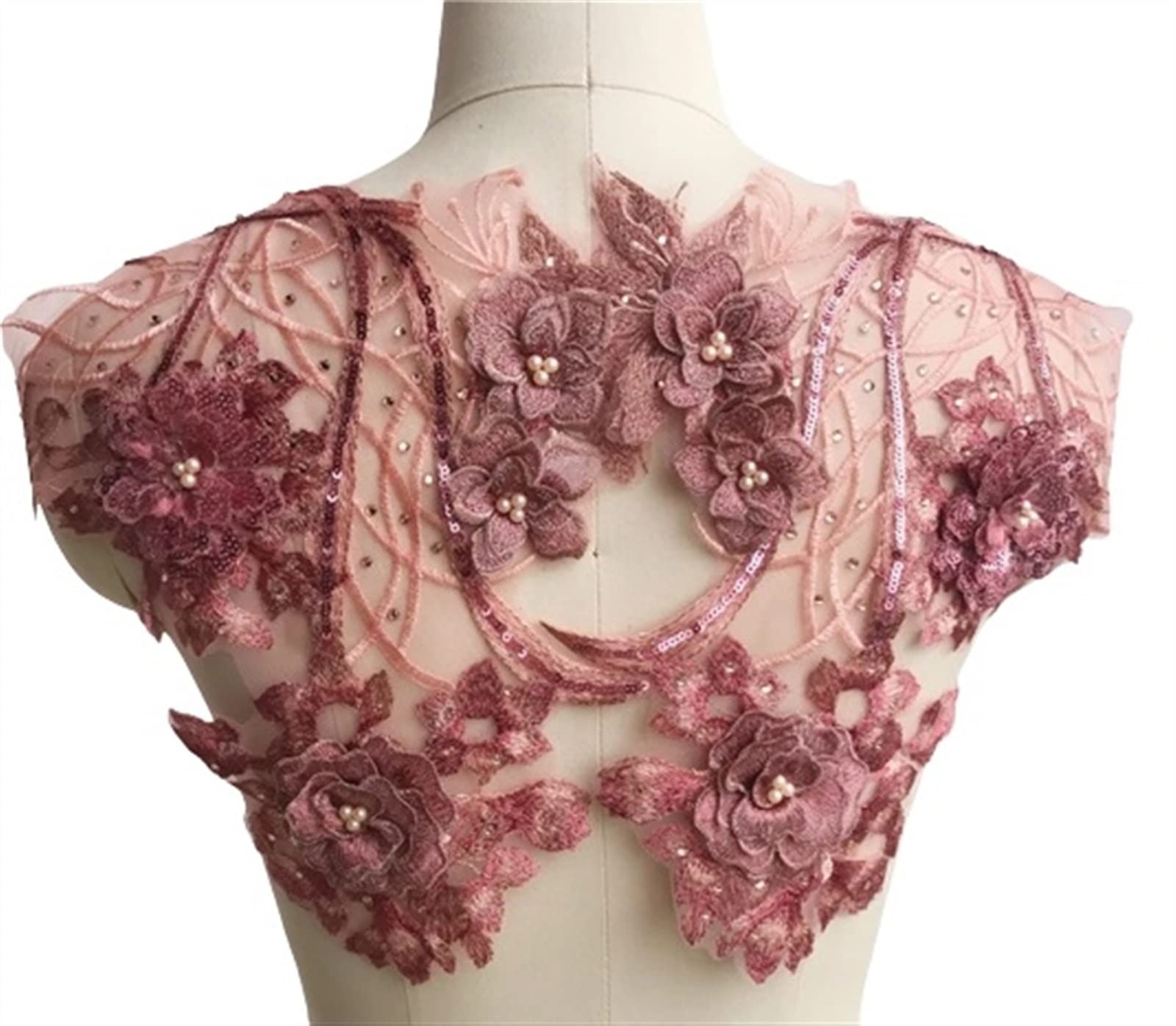 Parches de apliques de encaje, apliques de bordado, parches de costura, 1 pieza Aplique de parche bordado con cuentas de flores 3D for vestido de noche de boda Accesorios de ropa de costura Parches (M