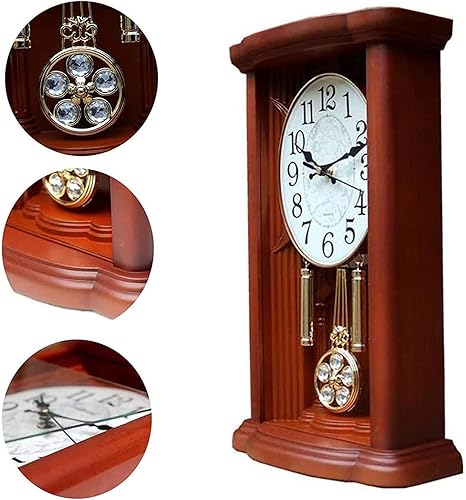 Miniatura 6 de Reloj de péndulo, relojes de repisa vintage, funciona con pilas, para sala de estar, oficina, hogar, reloj de chimenea con campanilla Westminster,