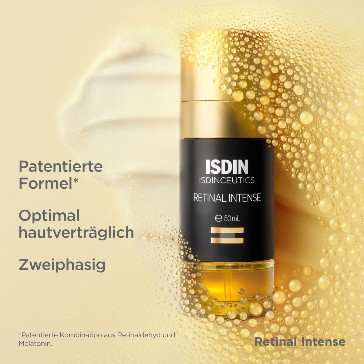 ISDINCEUTICS Retinal Intense - Retinal Serum & Anti-Aging Nachtserum - Mit Retinaldehyd & Melatonin - Glättet Falten, Beschleunigt Hauterneuerung - Zweiphasig, 50ml