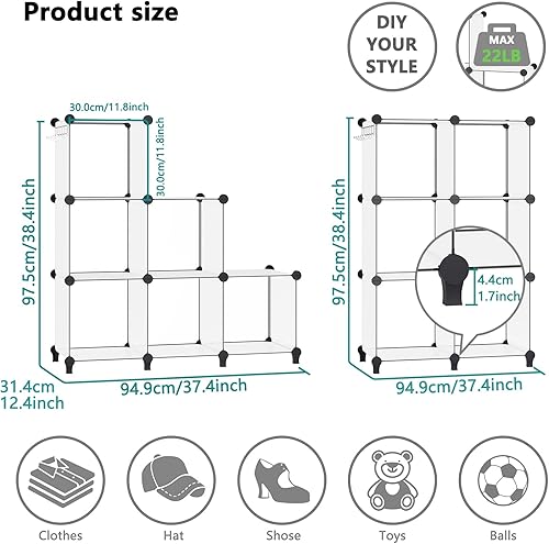 Miniatura 2 de DINMO Organizador de almacenamiento de 6 cubos, estantería, estante de exhibición con mazo de madera, almacenamiento de gabinete para niños,