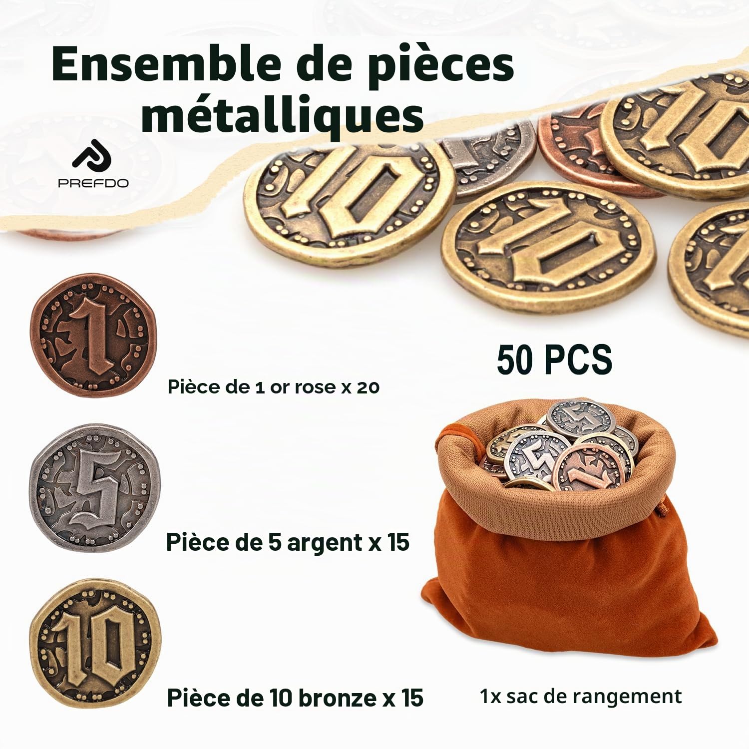 Lot de 50 pièces en métal pour société, jetons dorés et argentés pour poker, RPG, jeux stratégiques, pièces métal fantastiques, monnaie générique robuste