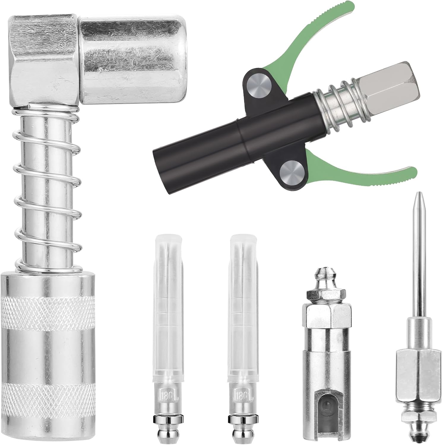 6pcs Grease Gun Fitting Kit, 90 Degree Grease Coupler Grease Needle Nozzle Tip Dispenser Grease Injector Needle Grease Gun Adapter Accessories Fit 1/8″ NPT Grease Guns, Easy to Connect