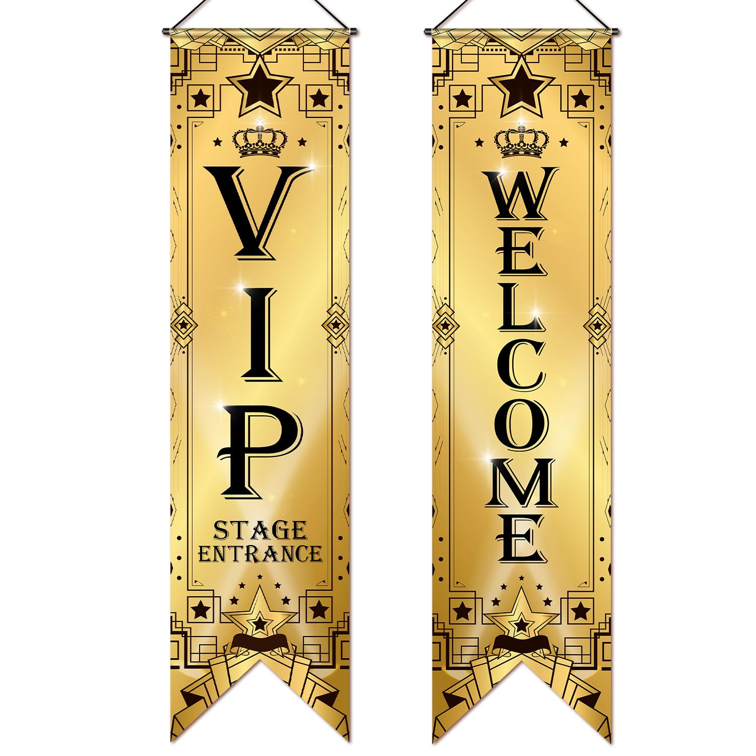 Blulu VIP Party Decorations Roaring 20s Movie Night Banner VIP Porch Sign Movie Theater Now Showing Hanging Porch Sign 1920s Party Supplies(Gold)
