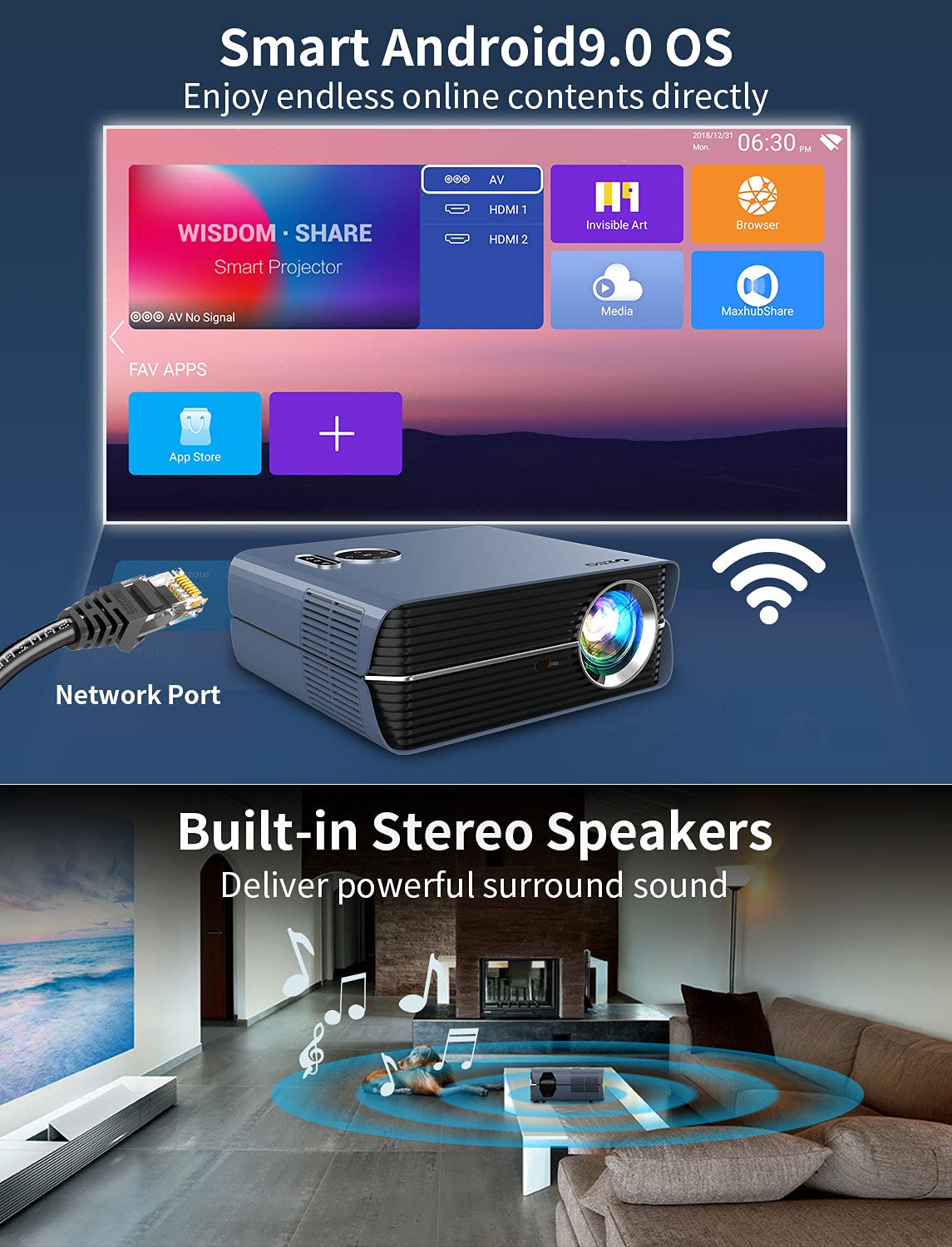 Proyector Con WIFI Y Bluetooth, Proyector De Video Full HD Nativo 1080P