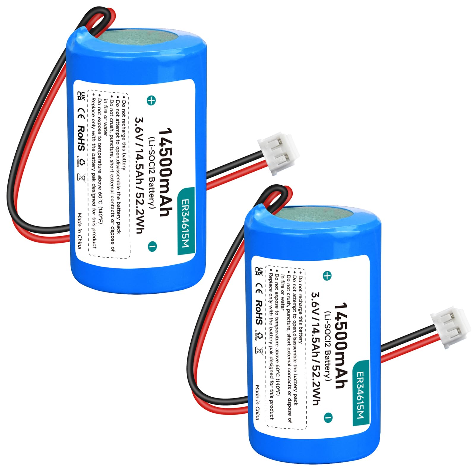 ER34615M 3,6 V 14500 mAh Li-SOCl2 Akku – Ersatz für ER34615M-T1 DSC WT4911/WT4911B/WT8911/ADT Außensirene (nicht wiederaufladbar)