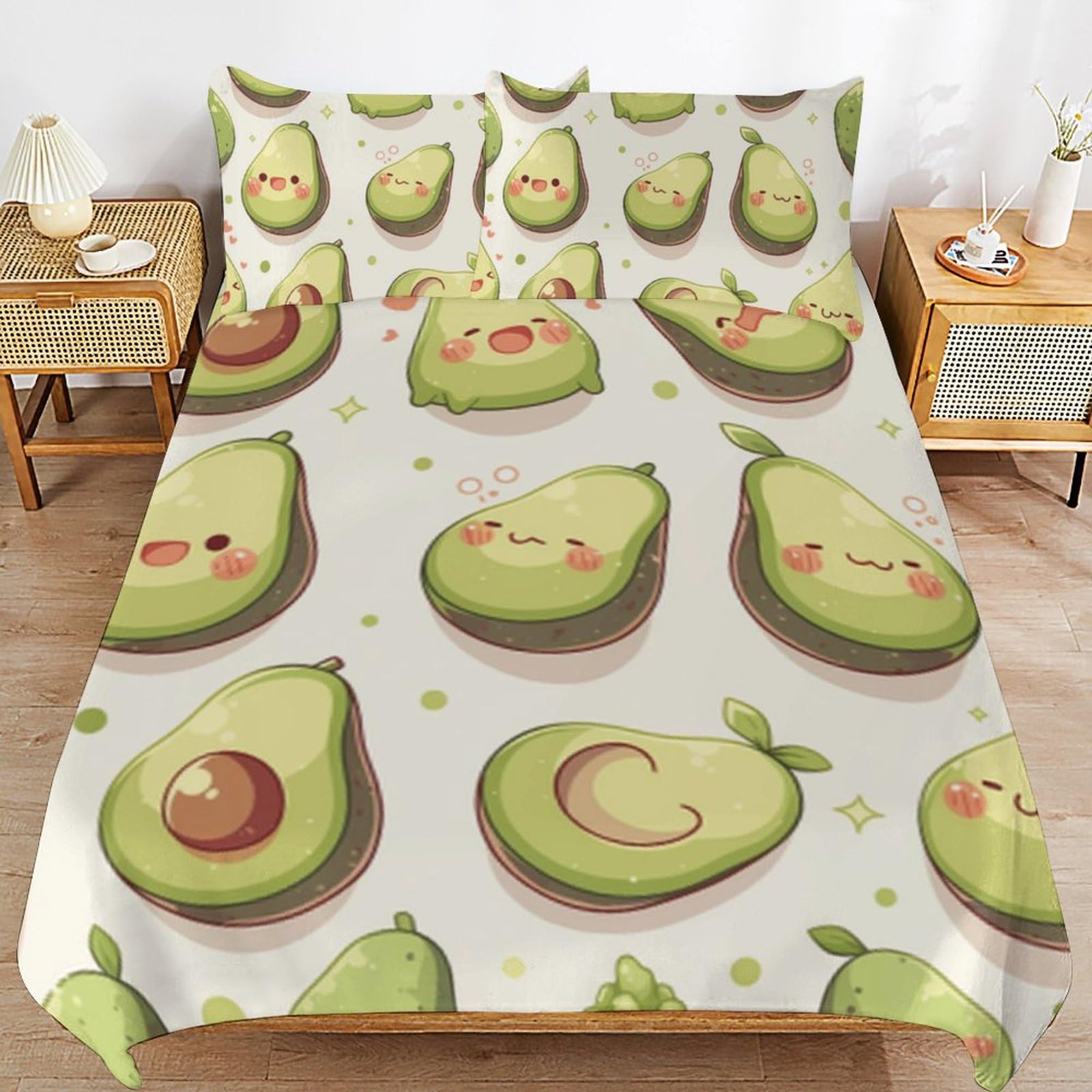 Parure de lit enfant 200x200 cm avec sa housse de couette et ses 2 taies d'oreiller motif avocat