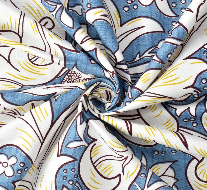Image of NHD HOME Premium Cotton Flat Double Bedsheets with 2 King Size Pillow Covers | Double Bed Breathable | Wrinklefree | Ultrasoft 220 tc Supersoft Floral | 90x90 Inches, Blue & White