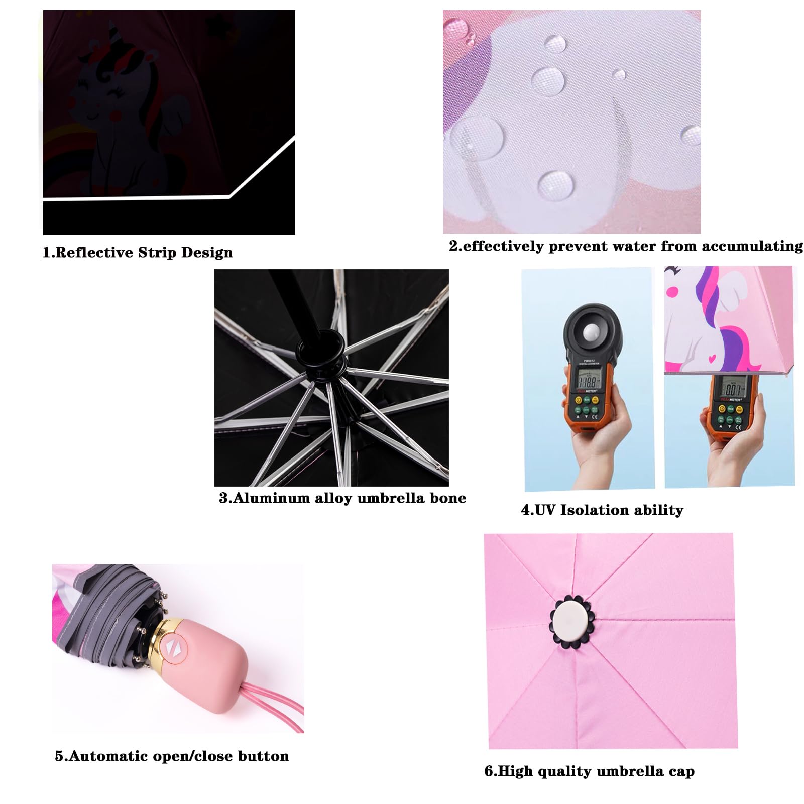 Paraguas plegable automático para niños, cierre abierto, caricatura, resistente a los rayos UV, diseño antirrebote, paraguas compacto al viento y resistente al agua para niños y niñas #2 3