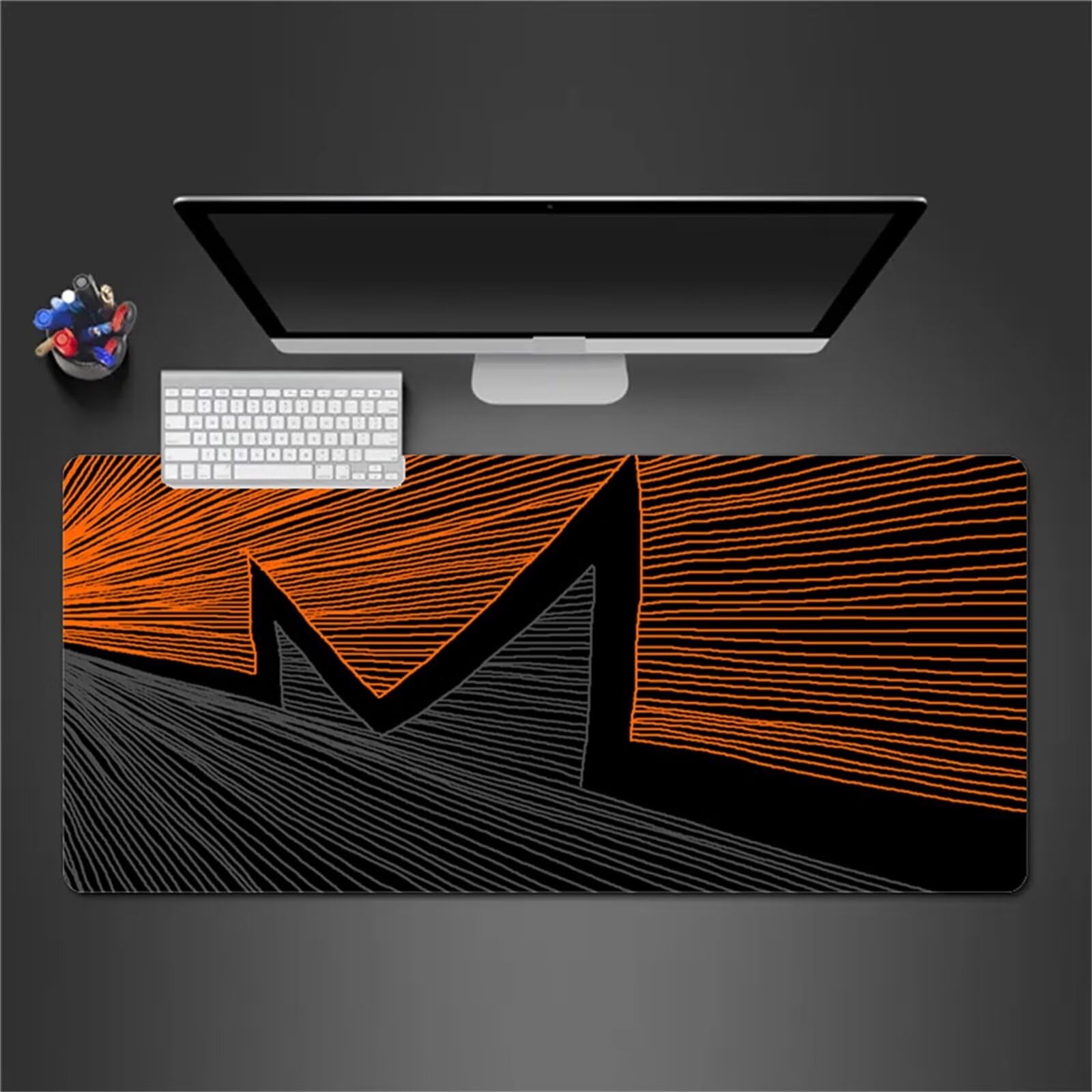 Alfombrilla Raton Gaming XXL 1200x600x2cm Alfombrilla de Ratón Grande Alfombrilla Gaming de Escritorio con Base Antideslizante para Gamers PC y Portátil (Línea Gris Naranja)