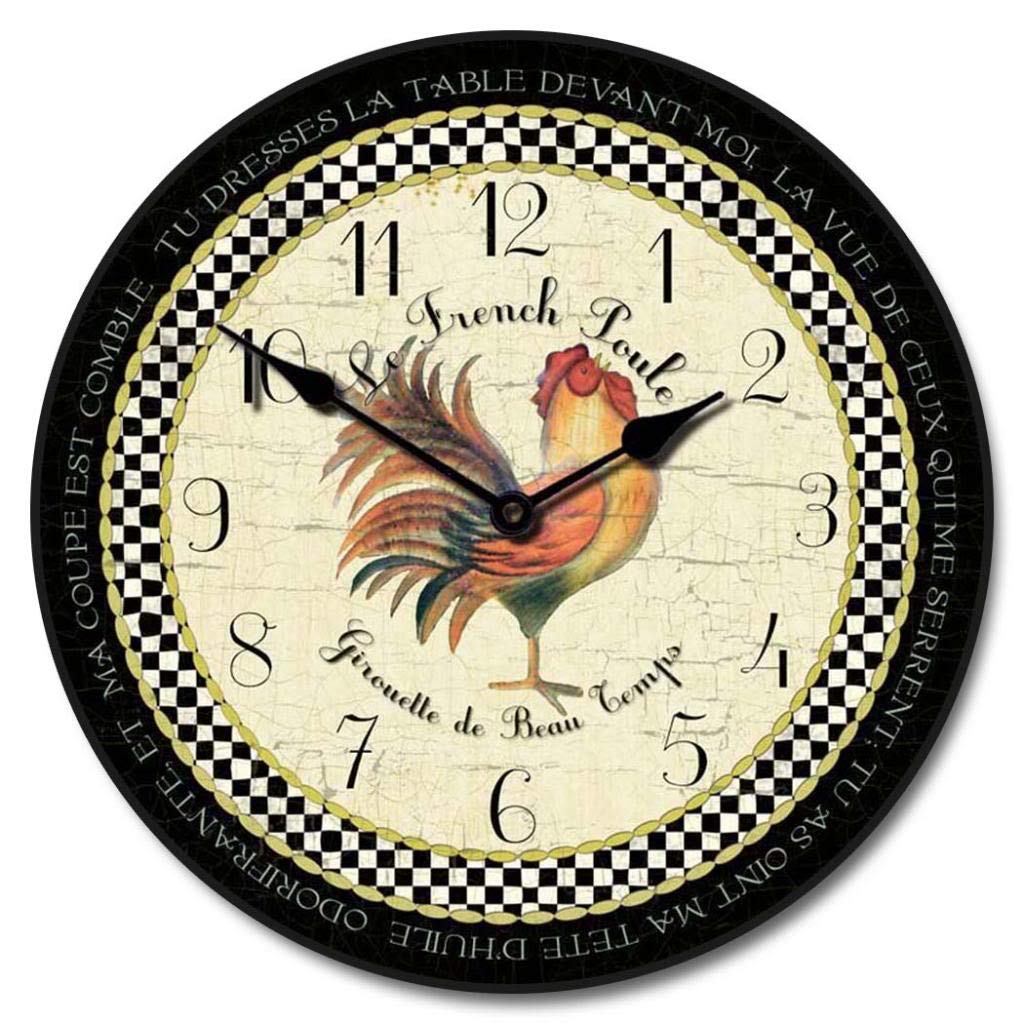 Romanic Rooster in Black Wall Clock | Ultra Quiet Quartz Mechanism | Hand Made in USA Beautiful Crisp Lasting Color | Comes in 8 Sizes | 15-Inch