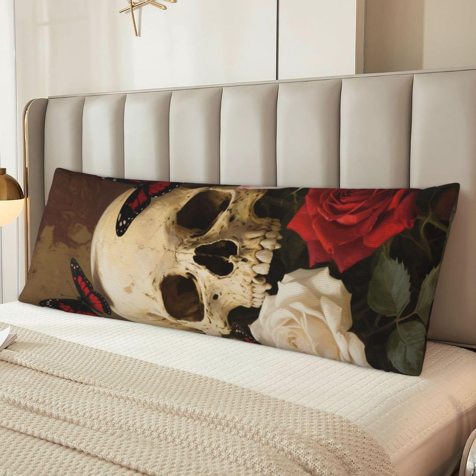 Rose Skull Body Pillow Cover with Hidden Zipper 54"X20",Ultra Soft Microfiber Long Pillow Case Decorative Bedding Pillowcase Cushion Cover Cases for Bedroom Couch Sofa,Home Gifts