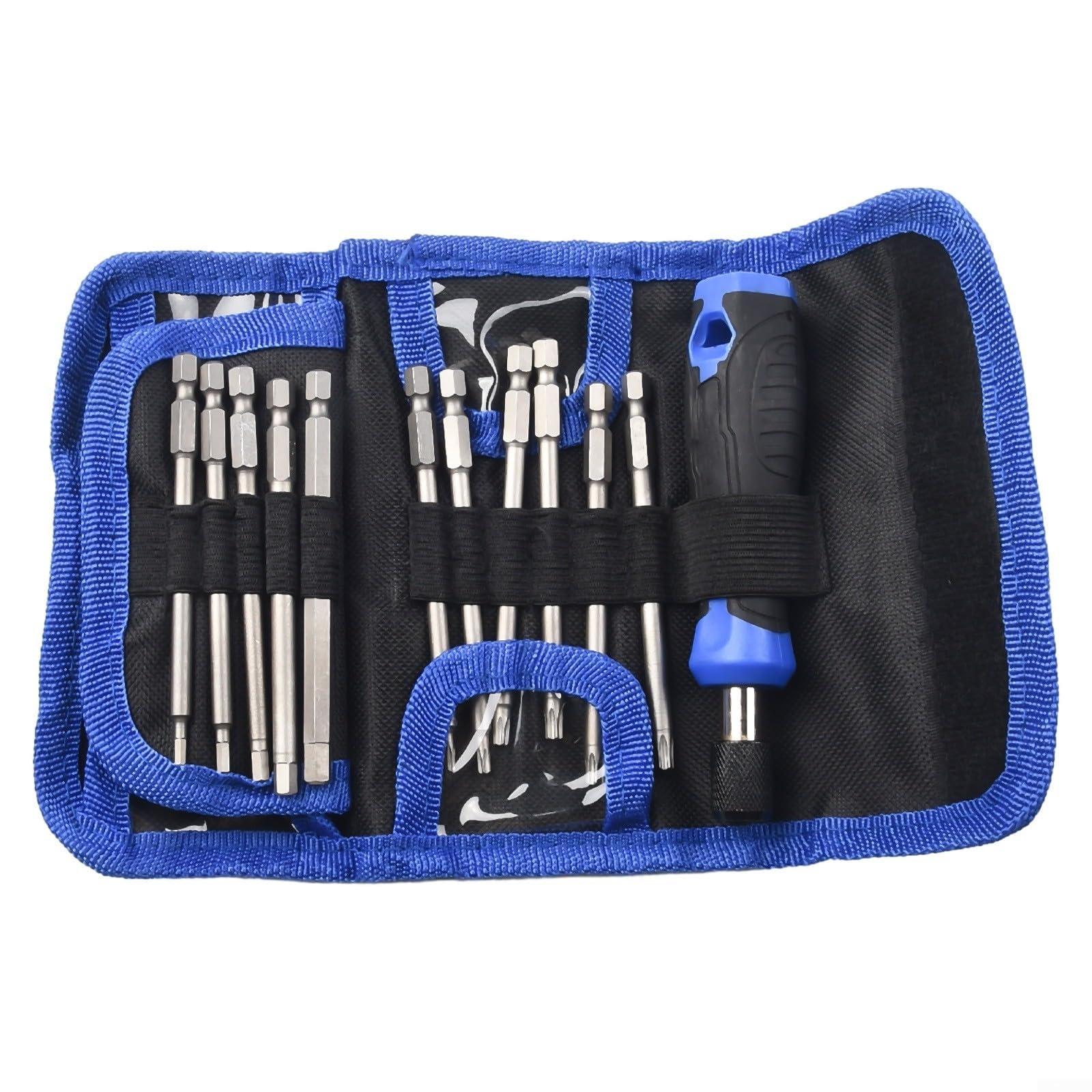 Glewi 24PCS Screwdriver Bit Set 100mm Long with Quick Release Holder Chrome Vanadium Steel for Manual Electric Drill and Pouch Bag