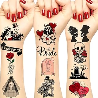 256PCS Bride or Die Wedding Temporary Tattoos Halloween Til Death Do Us Tattoos Stickers Gothic Halloween Bachelorette Temporary Tattoos Bridal Shower Supplies for Bachelorette Party Decorations - Buy now