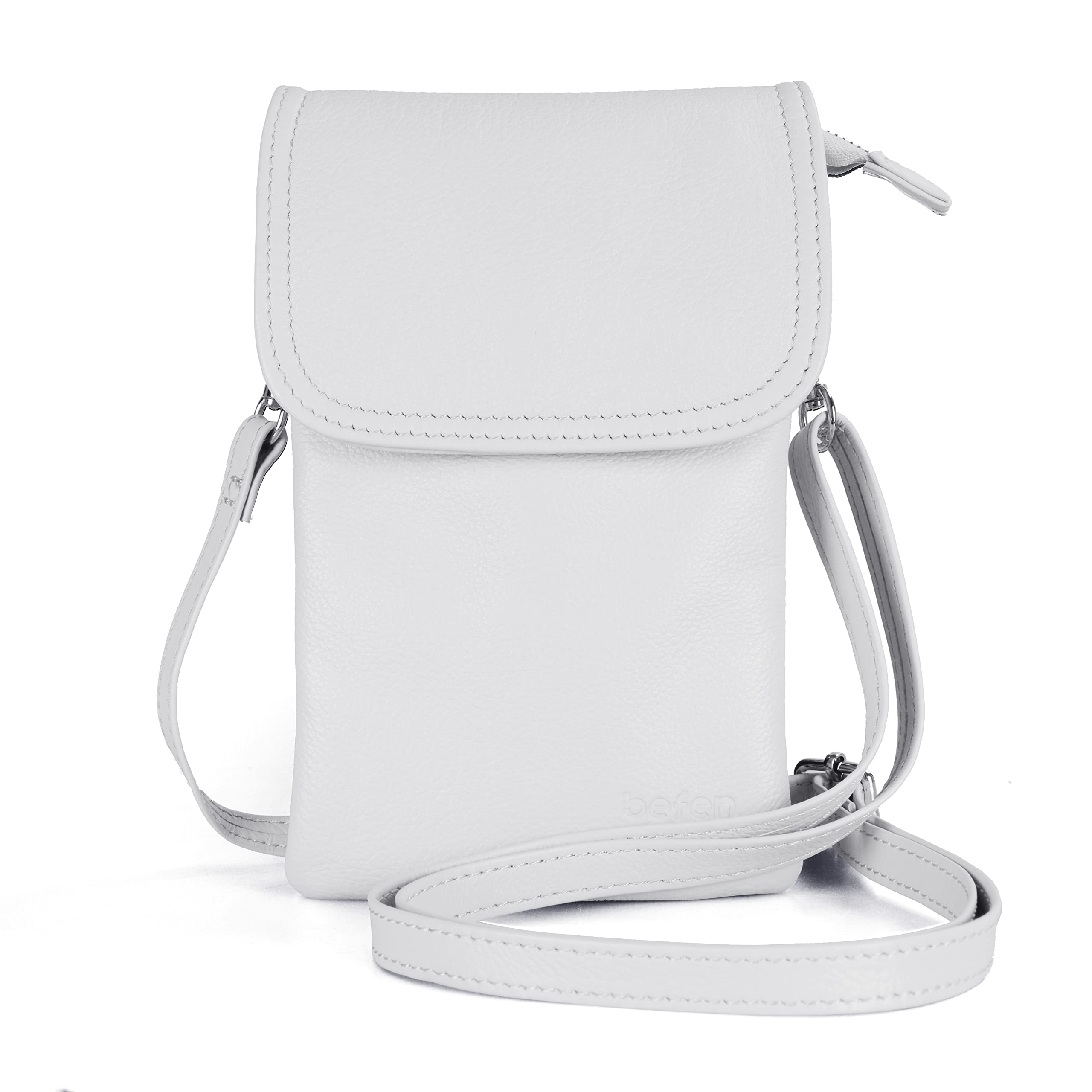 befen Echtleder Handytasche zum Umhängen, Handy Umhängetasche Damen Klein, Handtasche mit Geldbörse zum Umhängen Leder, Crossbody Bag Damen mit Verstellbarer Riemen und Schlüsselanhänger