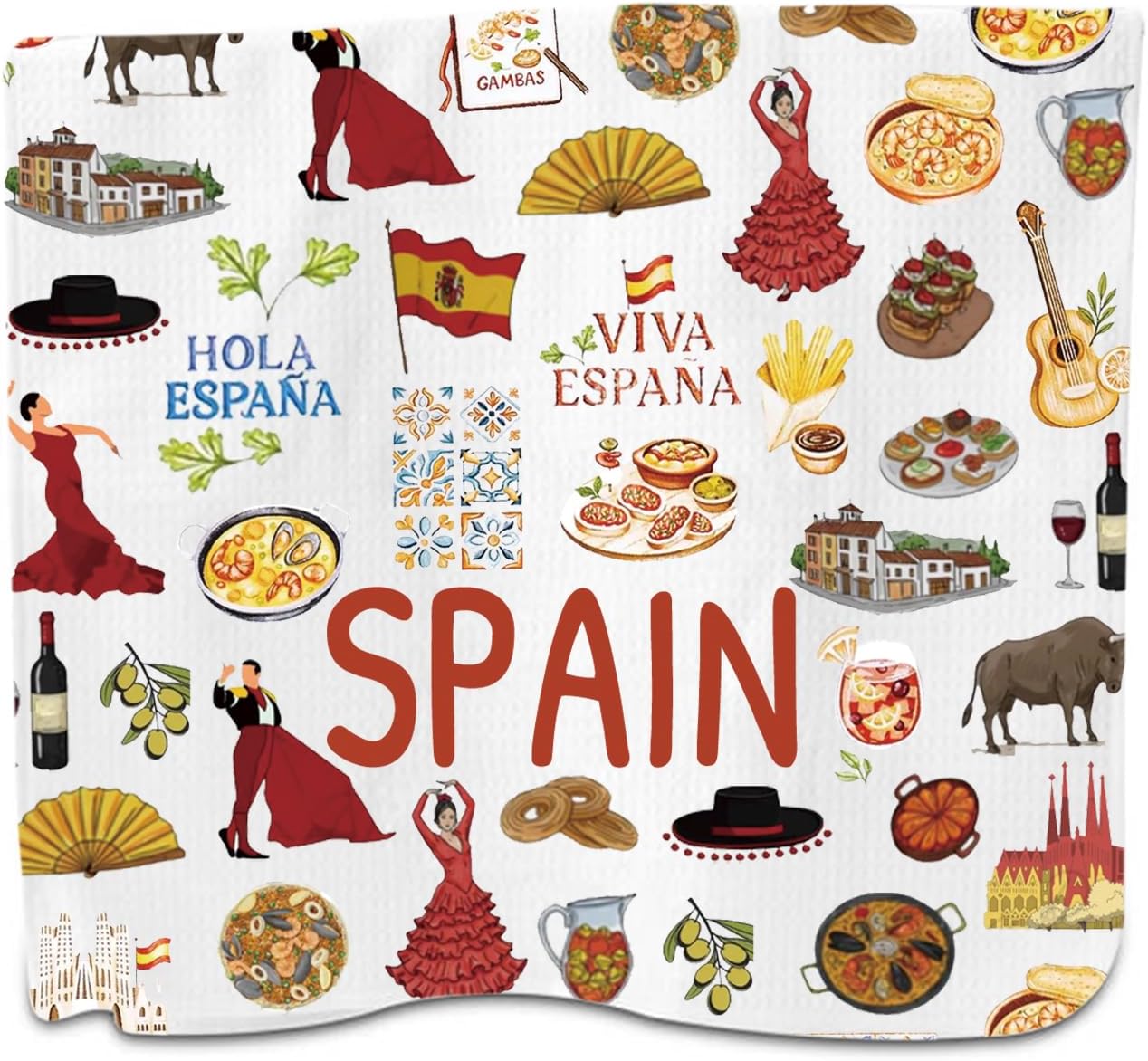 PXTIDY Spain Themed Kitchen Towel Spanish Travel Souvenirs Kitchen Decoration Kitchen Dish Tea Towel Vacation Gifts (White) - Image 2