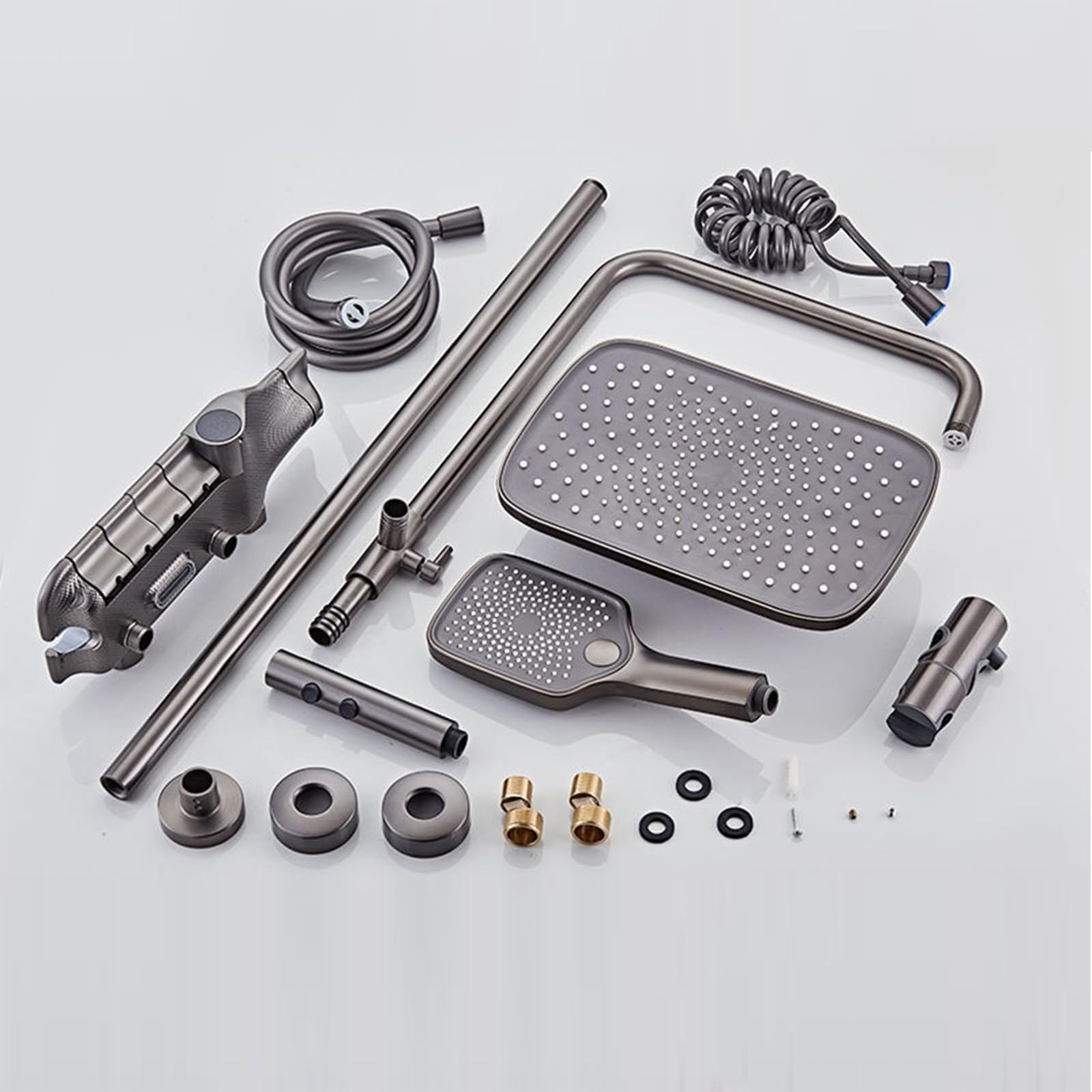 Set Rubinetto Doccia Grigio, Sistema di visualizzazione Digitale, Miscelatore Regolabile in Altezza con soffione a Pioggia 30x20 cm, doccetta a 3 modalità, spruzzatore Bidet a 2 Fu