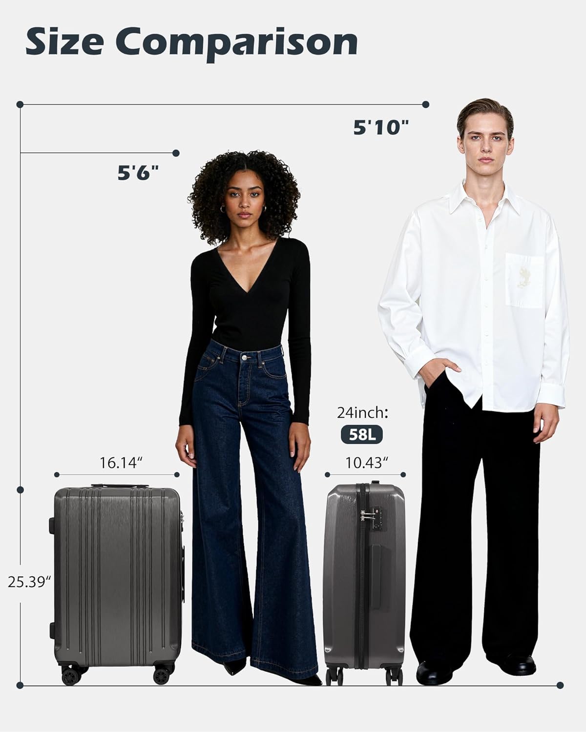 Coolife Luggage PC+ABS Hardshell Suitcase with TSA Lock, Spinner Checked Lightweight (ice blue, M(24IN)) - Image 3