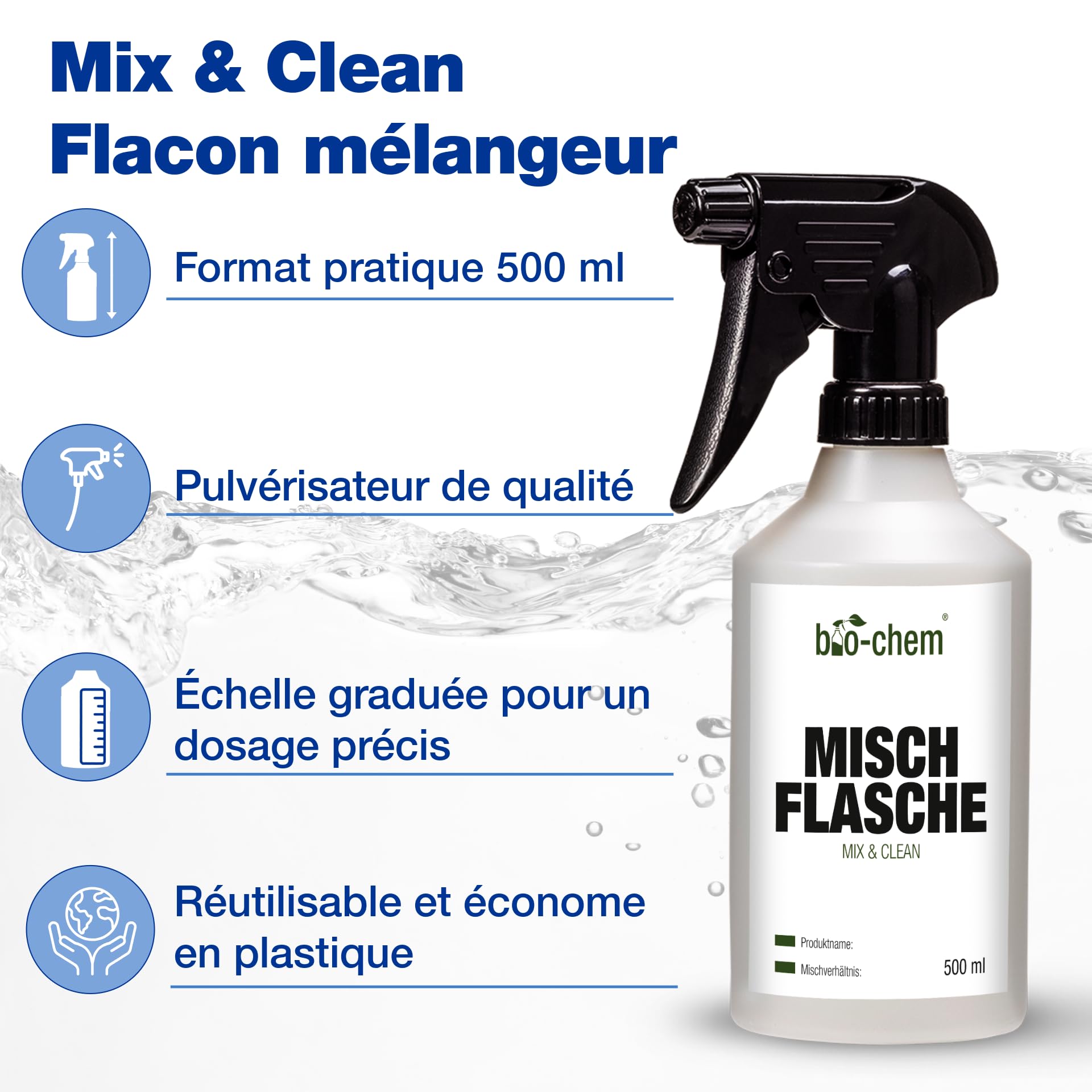 bio-chem - Produit de nettoyage pour bateau 1L + flacon mélangeur - Entretien de coques de bateaux, navire, yacht, kayak - Solution nettoyante pour bateau pneumatique