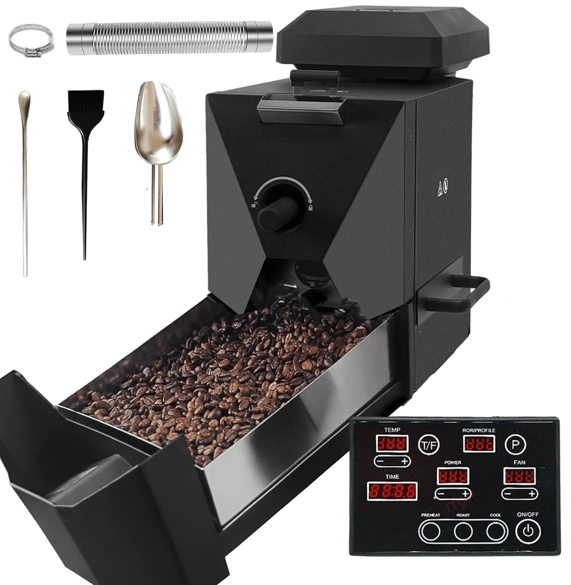 500g Coffee Roaster, Automatic Coffee Bean Roaster, Coffee Roaster Machine, Smokeless for Home Use, Commercial Cafe, Built-in Smoke Filter, Coffee Bean Cooler, Chaff Collector