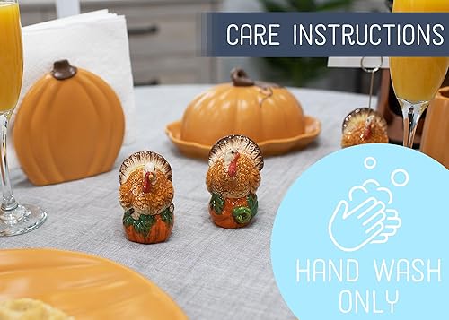 Miniatura 3 de Nat & Jules Pavo atop a Pumpkin - Salero y pimentero de cerámica de 3 x 2 pulgadas, perfecto para Acción de Gracias y decoración de otoño en