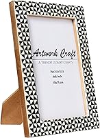ArtworkCraft Handmade Bone Inlay 4x6 Photo Frame - Black Geometric Boho Vintage Wall Tabletop Decor
