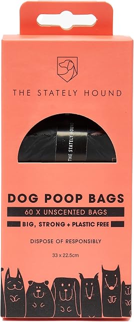 The Stately Hound Dog Poo Bags, 60 Plastic Free Biodegradable and Home Compostable Unscented Big and Strong Poop Waste Bags