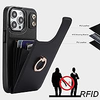 Vista 5 de Folosu Funda compatible con iPhone 15 Pro Max con soporte para tarjetas, rotación de 360°, soporte de anillo de dedo con función atril, bloqueo Negro