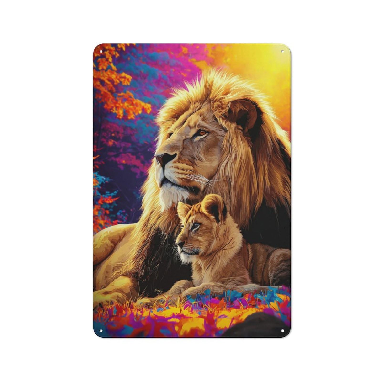 Junmoney Regal Lions In Autumn Splendor Tin Wall Plaque 30X20cm With For Kitchen Or Home Bar, A Christmas Gift For People Styling Kitchen And Home Bar