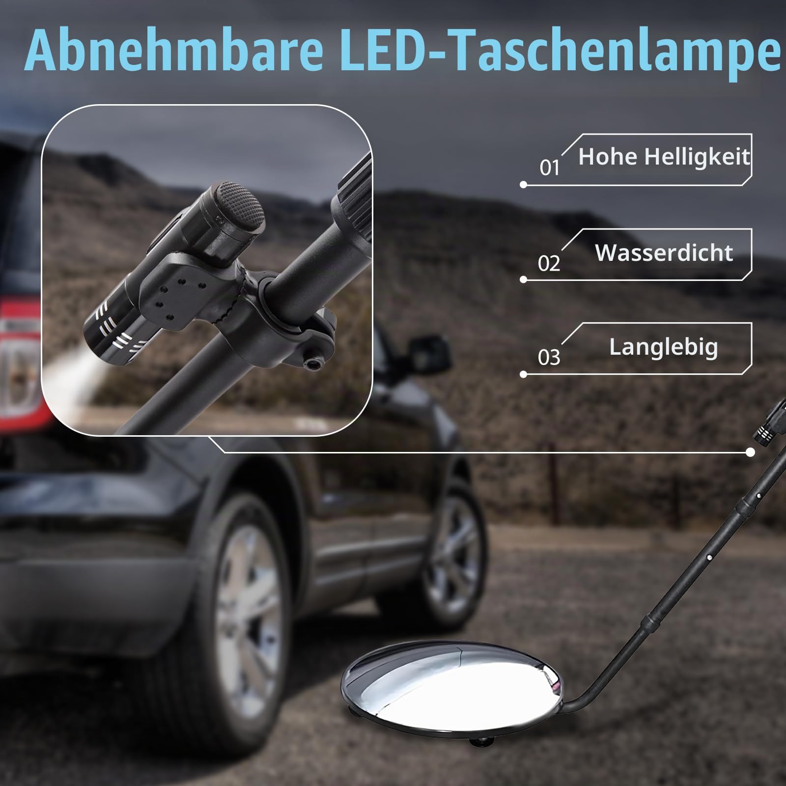 47" Teleskop Inspektionsspiegel unter dem Fahrzeug mit Rädern und LED-Licht