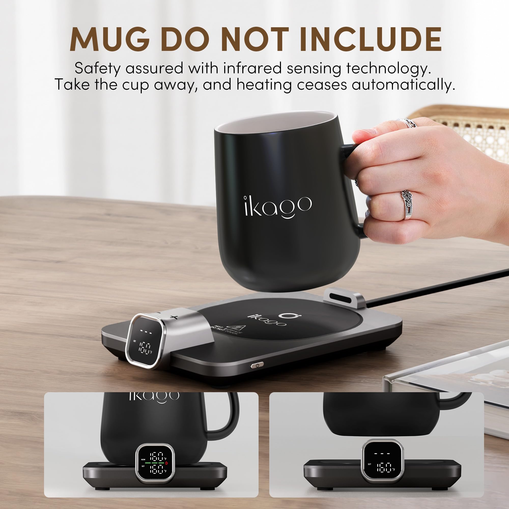 Calentador de tazas de café para escritorio, control preciso de temperatura de -17.2 °C con pantalla en tiempo real, calentador inteligente de tazas con apagado automático y detección de tazas, regalo
