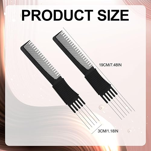 Miniatura 2 de 2 peines de carbono negro para levantar el pelo, de doble cabeza, herramienta de peine de cola de rata para cabello grueso, fino y fino, esponjoso y